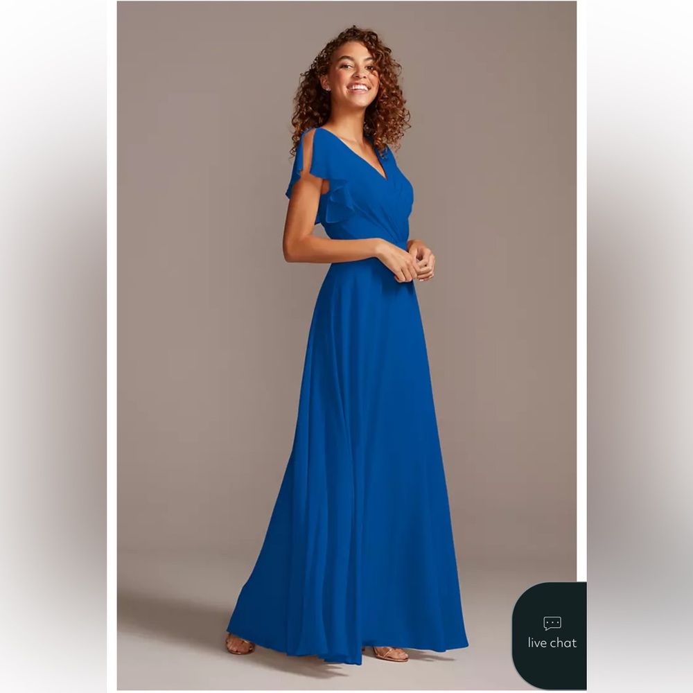 Davids Bridal DB Studio Sapphire Flutter Sleeve Chiffon Blue Formal Dress Size 4